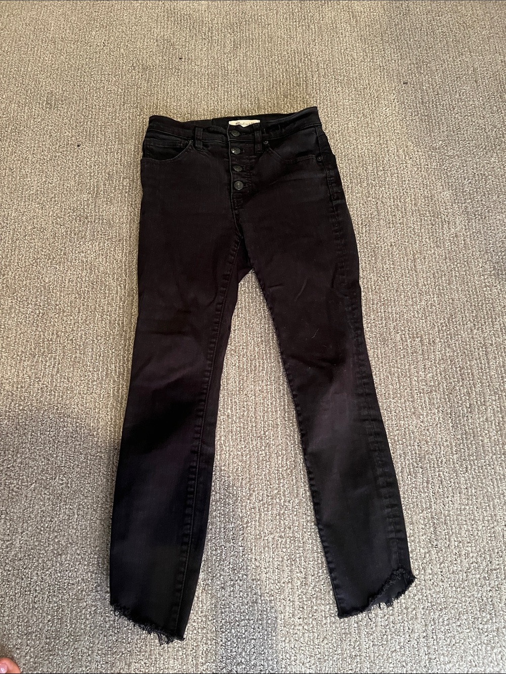 Madewell Womens 10" High Rise Skinny Jeans Petite 24 Black Button Fly Tulip Hem
